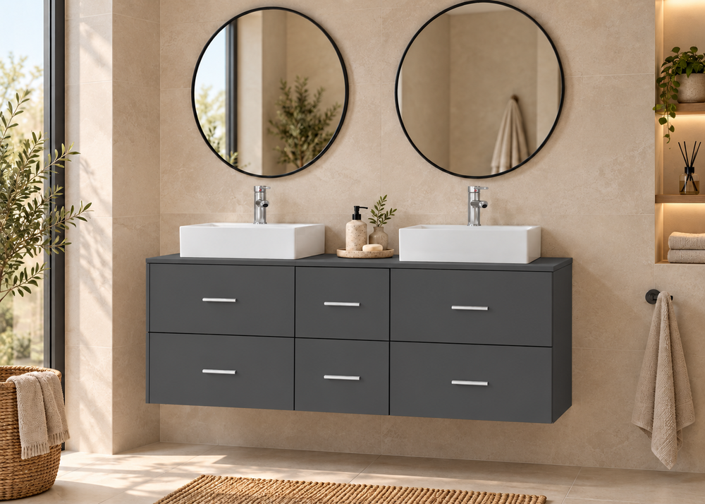 Mobilier de baie MILOS 121 cm cu 2 lavoare LIBRA · Grafit