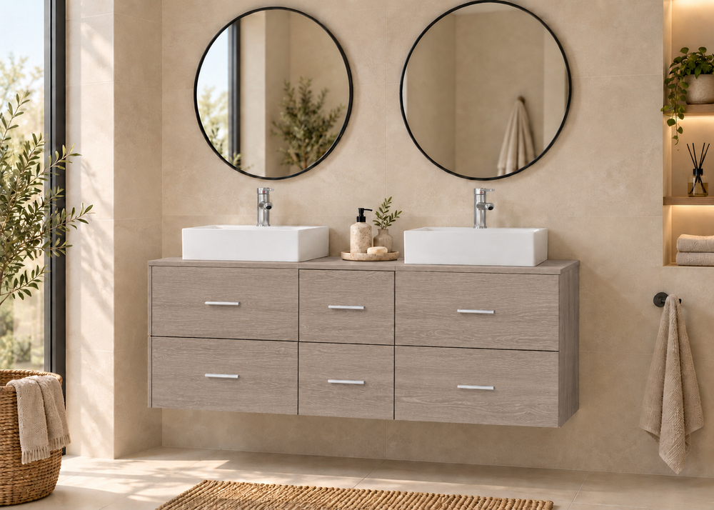 Mobilier de baie MILOS 121 cm cu 2 lavoare LIBRA · Stejar Smoky