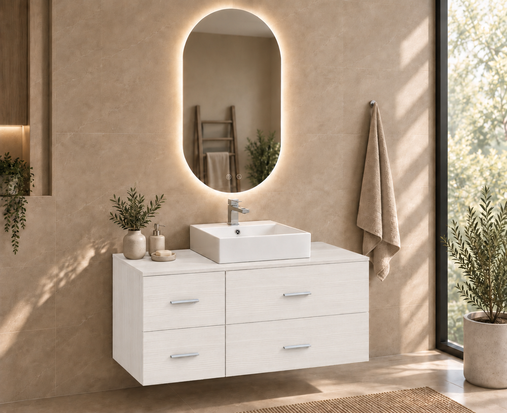 Mobilier de baie PAROS cu blat și lavoar Libra pe blat · Alb nordic