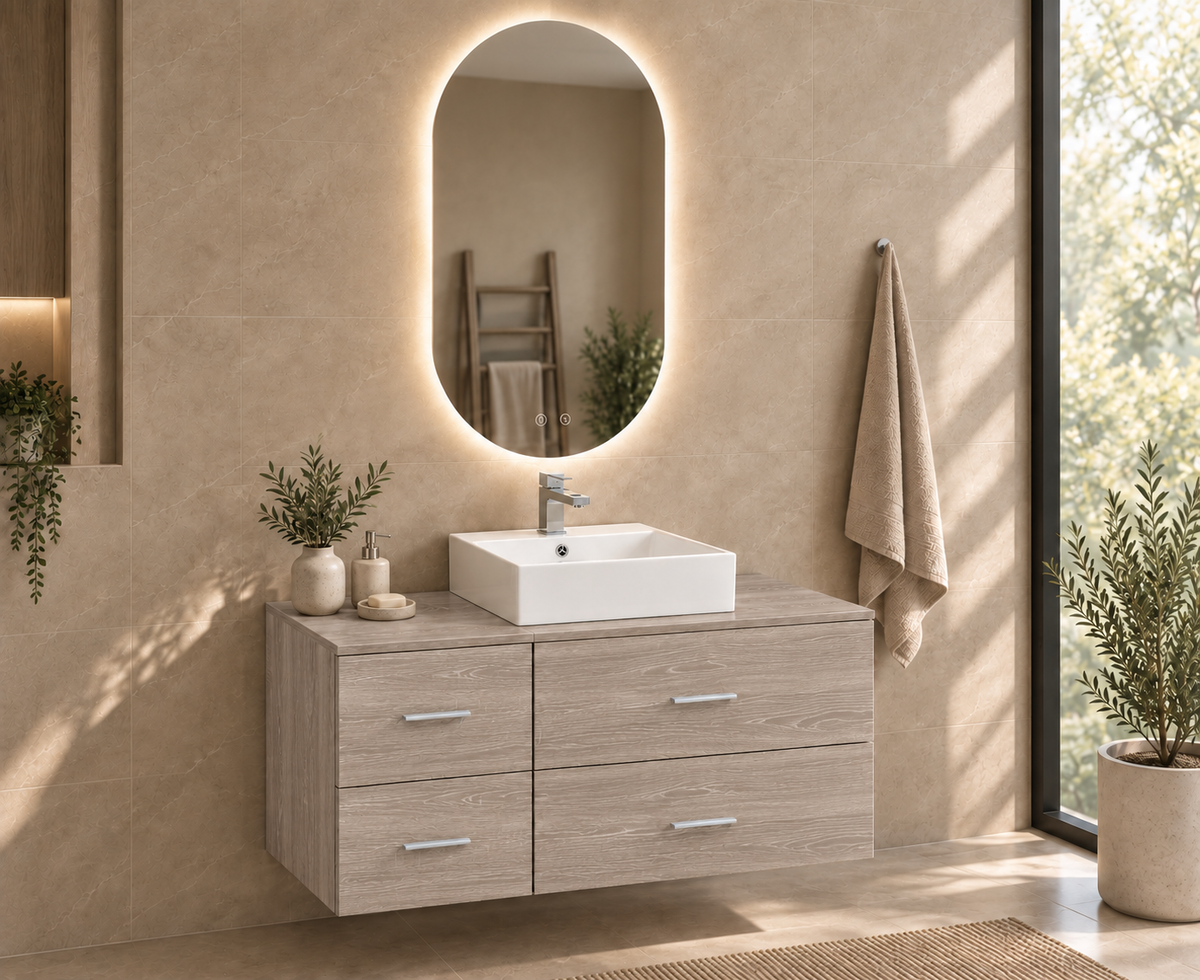 Mueble de baño PAROS en Fresno Tea con lavabo Libra