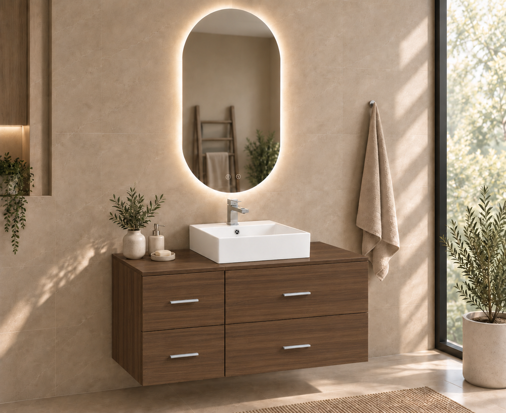 Mobilier de baie PAROS cu blat și lavoar Libra pe blat · Frasin Tea